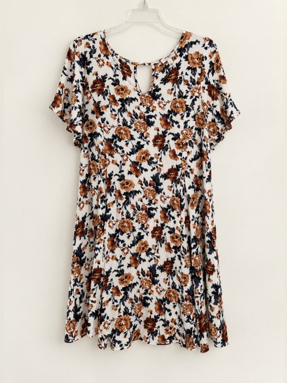 Cream Multi Floral Mini Dress Tunic Top Boho Peasant Umgee Boutique EUC M #1587